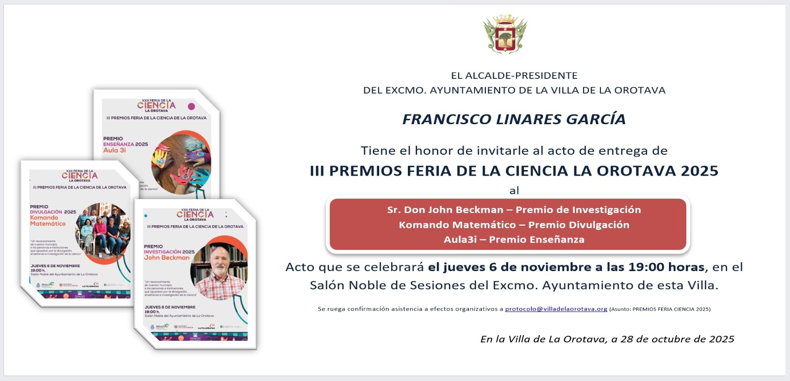 acto de entrega de los III Premios Feria de la Ciencia La Orotava 2025