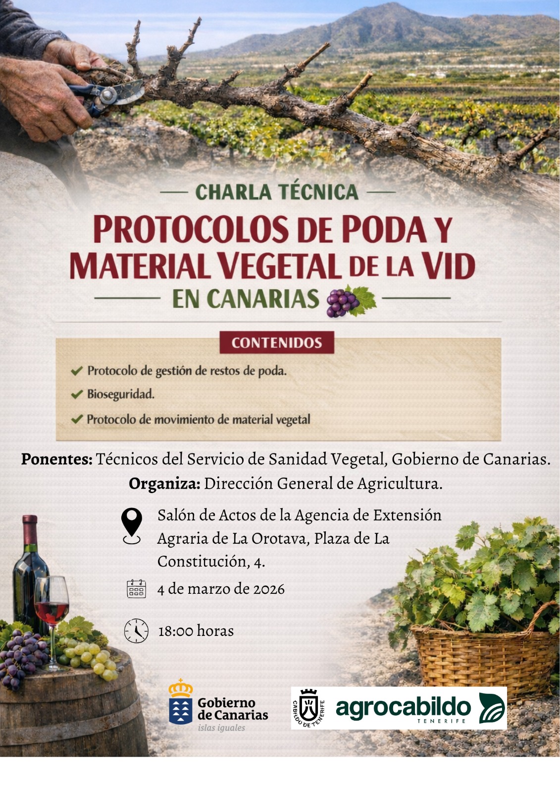 Charla Técnica: Protocolos de Poda y Material Vegetal de la Vid en Canarias
