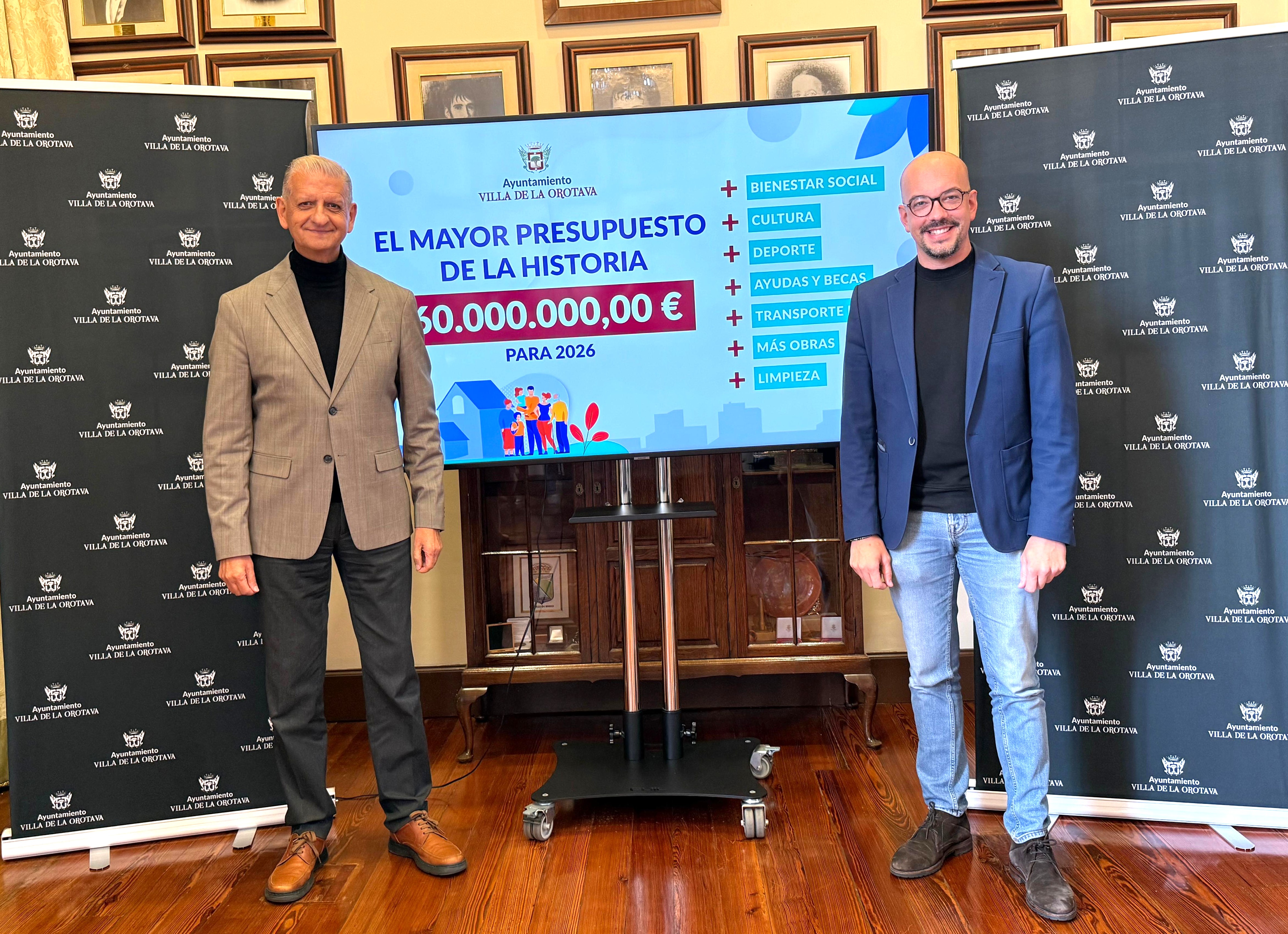 El ayuntamiento de La Orotava presenta un presupuesto histórico de 60 millones de euros para el 2026